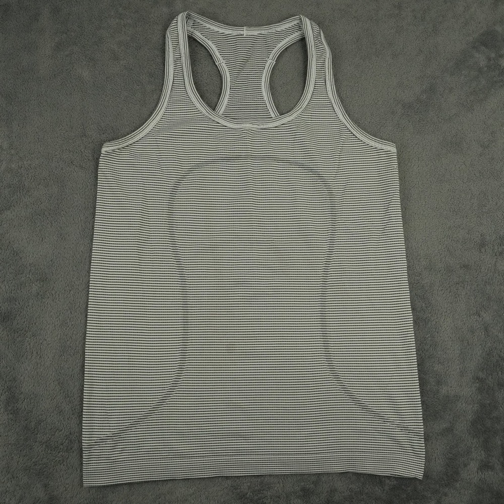Lululemon Swiftly Tech Racerback Tank Top Womens Size‎ 8 White Black Striped